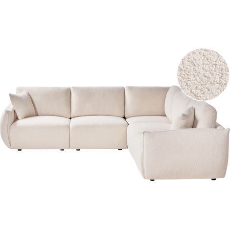 Sofá modular esquinero de 5 plazas con cojines estilo moderno izquierdo de bouclé blanco crema Mesnali (1/5)