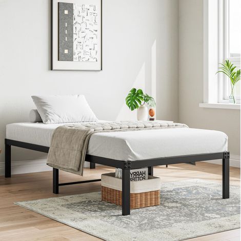 Cama 90x200 cm de metal, plataforma negra, con almacenaje bajo la cama, sin somier HAVRYA (1/5)