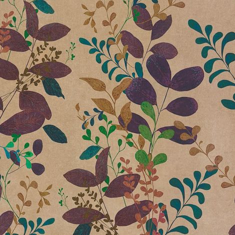 Landhaus Tapete Profhome 791867 heißgeprägte Vliestapete leicht strukturiert mit floralen Ornamenten matt braun lila türkis-blau ocker-braun 5,33 m2