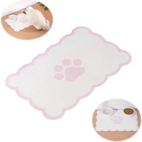 Tapis pour gamelle - Tapis pour gamelle de chien - 55 x 33 cm - Tapis repas rose en forme de nuage - Très absorbant - Sous-couche anti-fuites pour gamelles d'eau et de nourriture rose (1/5)