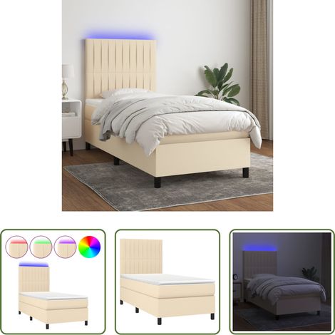 Matratze - Boxspringbett mit Matratze & LED Creme 90x190 cm Stoff (1/5)