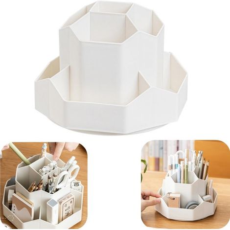 Étagère de rangement rotative 13 x 17,8 cm - porte-stylos et pinceaux à compartiments, blanc (1/5)