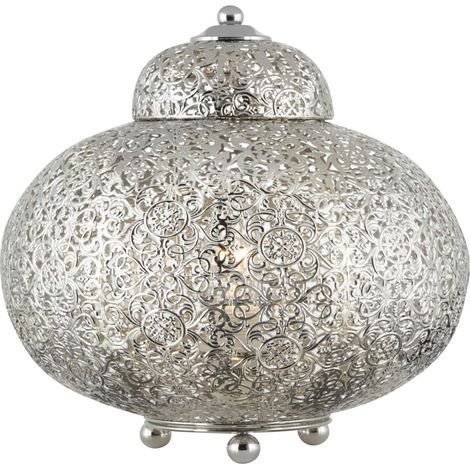 Nachttischlampe Metall E27 rund Ø 26 cm 29 cm Nickel glänzend