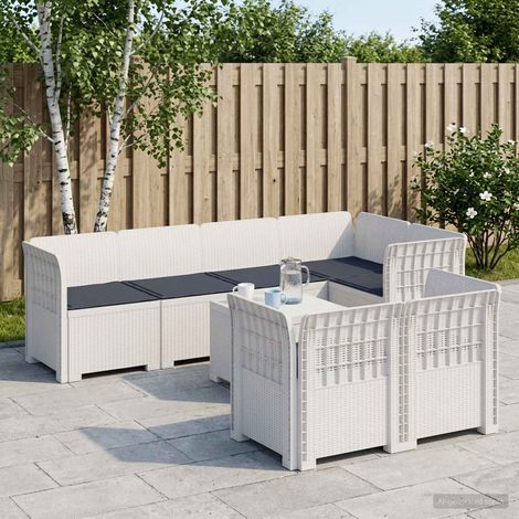 vidaXL Canapé de Jardin 7 Places avec Coussins Look Rattan PP Blanc (1/5)