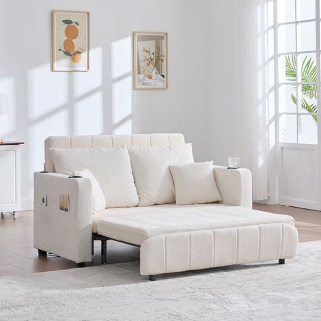 Sofá 139x83x58cm Con Bolsillo Lateral Convertible Multifuncional Chenilla color Beige (1/5)