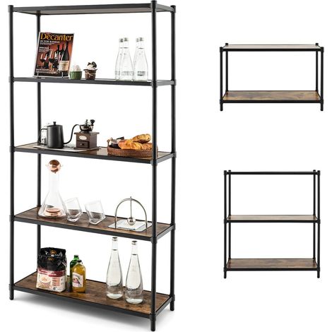 COSTWAY Lagerregal mit Flexibler Montage, 5 Ebenen Bücherregal industriell, Standregal für Wohnzimmer, Schlafzimmer und Küche, 80 x 29 x 154 cm (1/5)