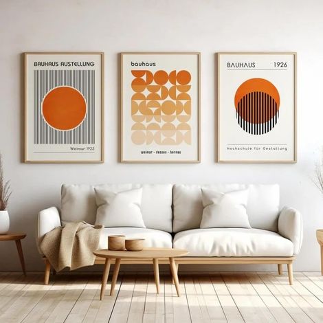 Affiche de motif d'exposition Orange Bauhaus, murale abstraite, ligne minimaliste, peinture sur Toile tableau pour salon, Decoration d'intérieur, 30x42cm x 3, sans cadre (1/3)