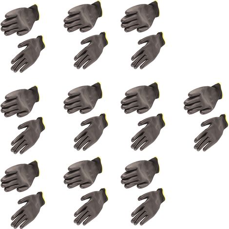 10 paires de gants de sécurité en nylon enduit de PU antistatique, universels, noirs avec bordure rouge, taille 8 (moyen). (1/5)