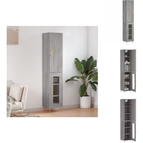 Highboard Grau Sonoma 34,5x34x180 cm Holzwerkstoff - Hängeschrank - Regal - Wohnzimmerschrank - Aufbewahrung - Sideboard (1/5)