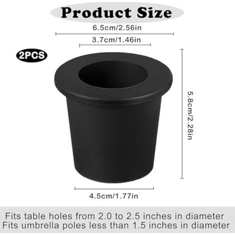 Cône en Silicone pour Trou de Table de Patio – Anneaux Bouchons pour Parasol, Adaptés aux Trous de 2 à 2,5 Pouces et Poteaux de 1,5 Pouces – Noir (1/5)