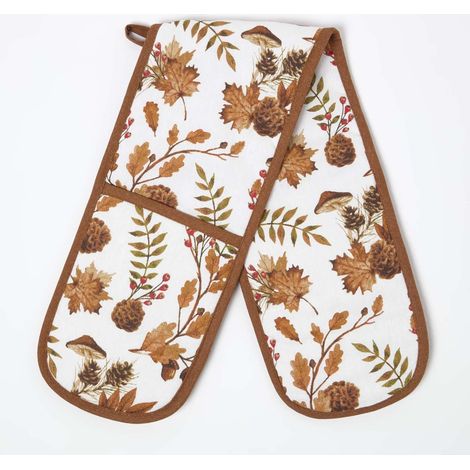 HOMESCAPES Autumn Woodland 100% Cotton Double Oven Glove (1/5)