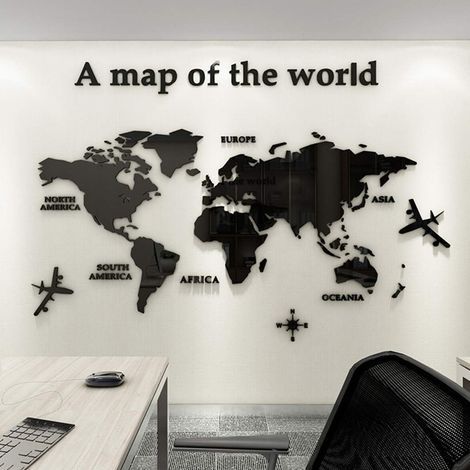 Autocollant mural 3D à faire soi-même, carte du monde, images murales familiales, art mural pour la maison (noir, S : 80 x 40 cm) (1/5)