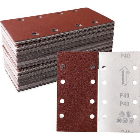 Abrasifs Papier de Verre 95 x 185mm pour Pièces de Ponceuse Orbitale, Grain 40, 8 Trous pour Ponceuse Rectangulaire Papier de Verre Bois Papier Abrasif - 30 Pièces (1/5)