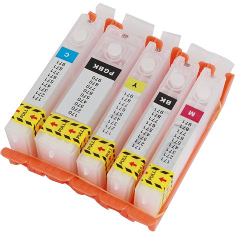 5 Tintenpatronen PGBK BK CMY, 5 Farben, gleichmäßiger Druck, wiederverwendbare Tintenpatronen 970 971 (1/5)