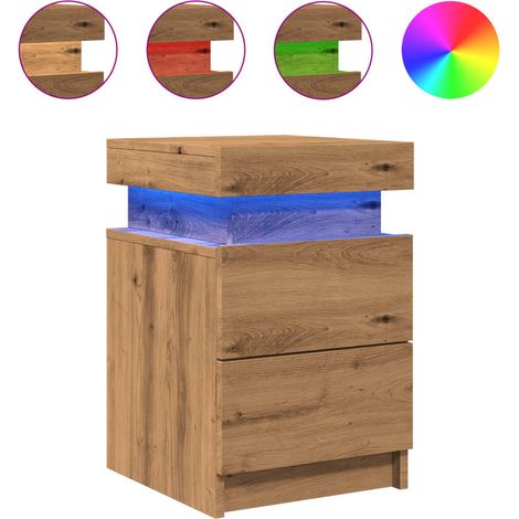 Mesita de noche con LED con cajones 35 x 39 x 55 cm en madera contrachapada color roble DEC033124
