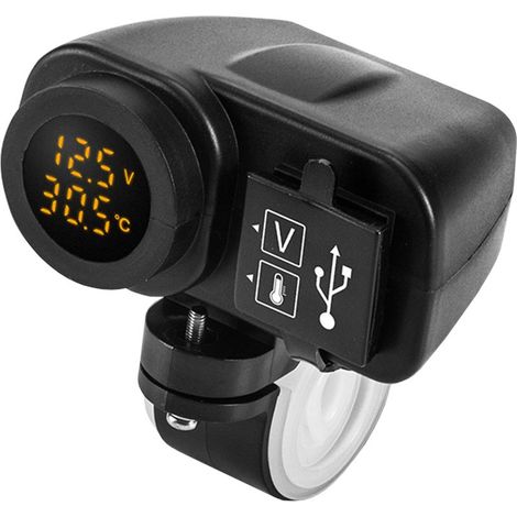 12.5V Motorcycle USB Charger For 2.1A 12V Motorcycle Charger With LED Voltmeter Display Thermometer (1/5)