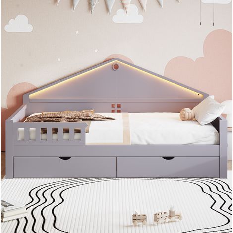 MEUBLIV Bett 90x200 cm Grau – mit Schubladen, LED und Lattenrost, ohne Matratze (1/5)