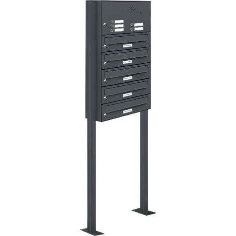 5er Briefkasten Standanlage Freistehend RAL 7016 Anthrazit Klingel (1/5)
