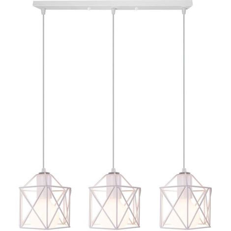 Lampes industrielles, 3 lanternes suspendues cage carrée de 10 cm lanterne suspendue abat - jour E27 salon Bar lumineux (blanc) (1/2)