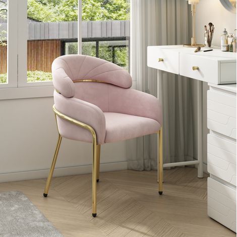 Silla comedor terciopelo rosa con patas metálicas OKMYHOME (1/5)