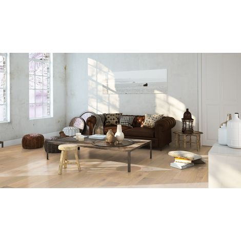 Parquet contrecollé en bois chêne brossé verni - 14/2,5 x 180 x 1092 mm - 1,37 m² - Aspect bois brut SAINT CLAIR 2 (1/3)