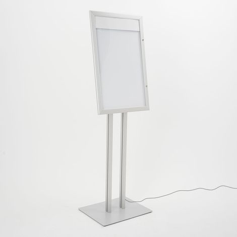 Espositore a Leggio con Piantana 51,4x79 cm in Alluminio con Led Porta Menù Silver (1/5)