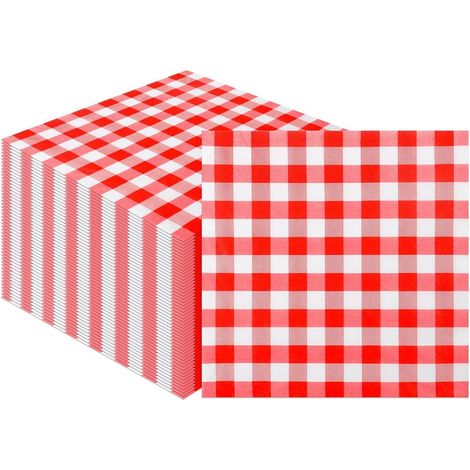 Lot de 40 serviettes en papier vichy à carreaux, 33 x 33 cm, Jetables pour cocktails, barbecues, thé après-midi, restaurant, bar, pique-nique, fête, recyclables (Rouge) (1/5)