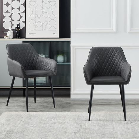 AINPECCA Set of 2 Faux Leather Dining Chairs Dark Grey Upholstered Seat with Metal Legs Living Room(FPU Grey,2) (1/4)