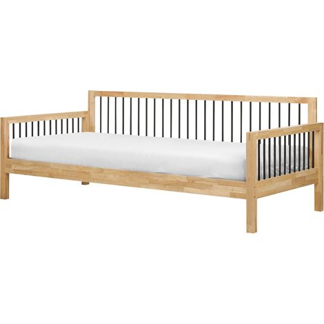 Divano letto 90 x 200 cm con struttura a doghe legno chiaro e metallo Tricot