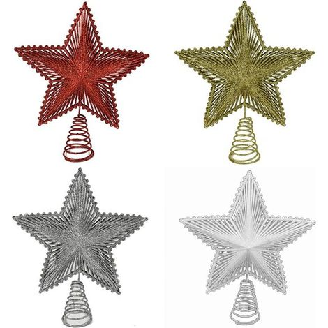 Puntale stella oro rosso bianco argento per albero di natale addobbi natalizi decorazioni glitterati casa negozio vetrine h26 cm - colorigenerali: ARGENTO (1/5)