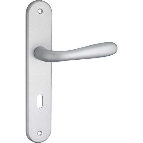 Coppia di maniglie Goccia E 195 con piastra e foro per chiave, cromo satinato - THIRARD