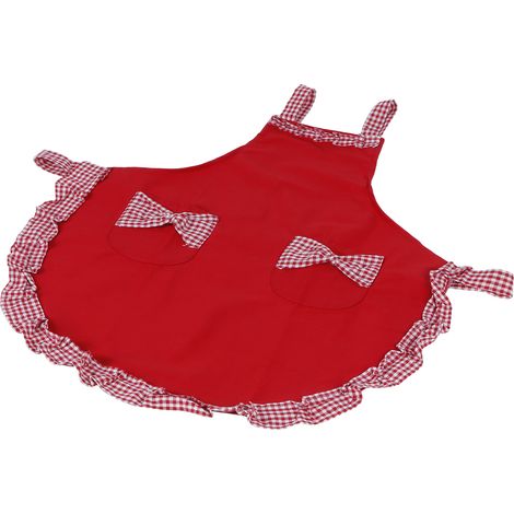 Vintage Damenschürze mit Spitzenschleife, Tasche, Küchenutensilien, rot (1/5)