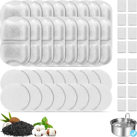 Lot de 16 filtres de fontaine de rechange pour distributeur d'eau de chien en acier inoxydable de 7 L/1,8 G, filtres de fontaine pour chat, filtre à eau triple filtration, filtres de rechange