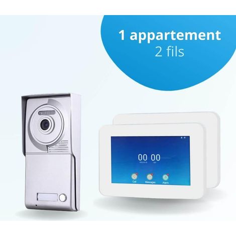 Portier interphone vidéo NEO 2 Fils - 1 appartement - 2 écrans tactiles connectés 7" blanc