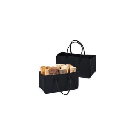 Noir ,Panier à bûches, Lot de 2, Feutre, Sac de Rangement, pour Bois de Chauffage, 28 litres, avec poignées