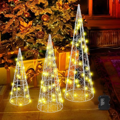 Led Pyramide Lichterkegel, 3 Stück Led Pyramide Weihnachten, LED Weihnachten Lichter, Weihnachten Deko, Beleuchtung für Weihnachten innen außen Warmweiß 30/40/50cm (1/5)