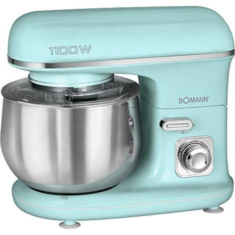 Bomann KM 6030 CB Teigknetmaschine Gebäckknetmaschine 5 Liter Fassungsvermögen, elektronisch einstellbare Geschwindigkeit, Rock & Retro Series Vintage Style, 1100 W, Mintgrün, Edelstahl (1/5)
