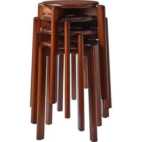 Hocker Massivholz 4er Set rund stapelbar Walnussbraun 45cm (1/5)