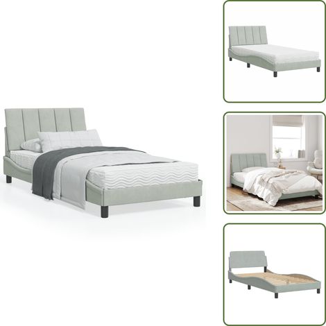 Lit avec matelas gris clair 100x200 cm velours - Lit Double - Lit Plateforme - Lit Design - Lit Velours - Literie (1/5)