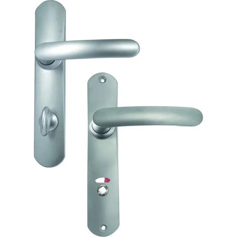 Ensemble de poignée Slim chromé satin - BEZAULT - Plaque 185 x 35 mm - entraxe de fixation 165 mm - Condamnation avec voyant libre-occupé