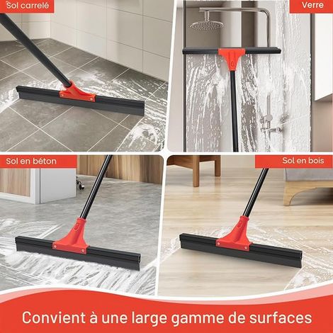 Balai Raclette avec Tête de Raclage en Caoutchouc de 44,5CM Et Manche Réglable de 148CM, Nettoyage des Raclette Sol en Béton, des Carrelages Et des Vitres de Piscine Et de Garage. (1/3)