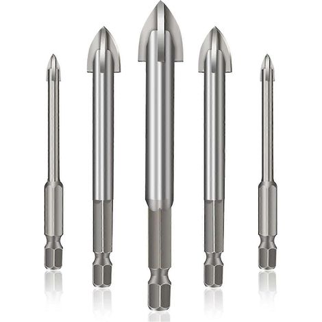 Outil de perçage universel efficace, jeu de 5 forets hexagonaux cruciformes pour carrelage et béton (argenté) (1/5)