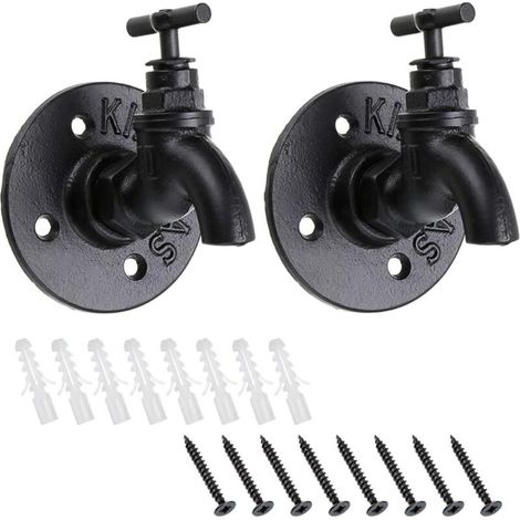 2er-Pack dekorative Wandhaken zum Aufhängen von Kleidung, Handtüchern, Taschen, Regenschirmen und Hüten, Wasserhahnform im Vintage-Industriestil - Crezuo