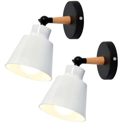 Lot de 2 Appliques Murales Industrielles Réglables E27 en Métal Blanc Rétro pour Chambre Cuisine Restaurant Sans Interrupteur