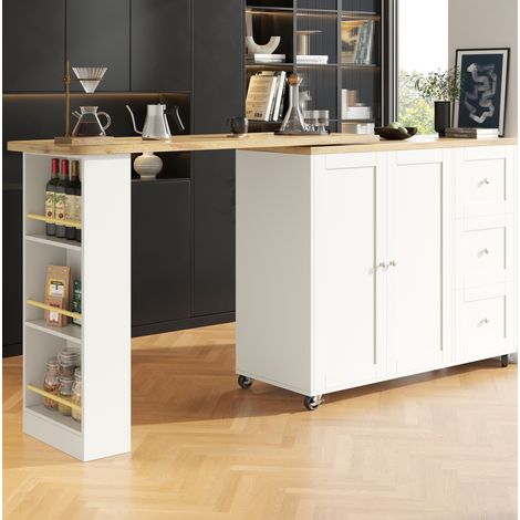 table repas mobile rangement pivotante 203 cm MDF blanc OKMYHOME (1/5)