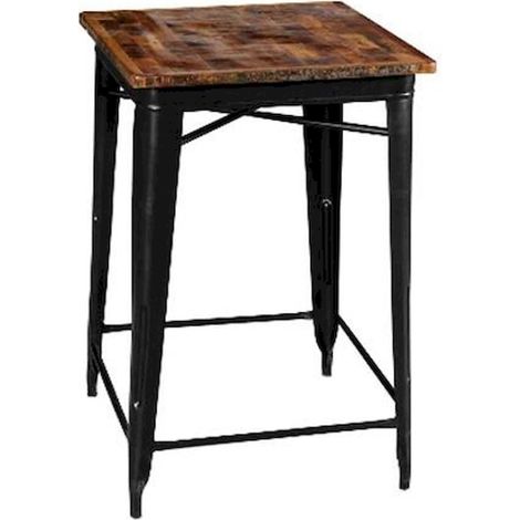 Table haute en bois et métal élégance robuste - Bois naturel et métal noir