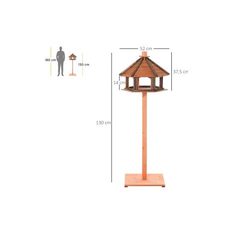 Maison d'oiseaux, Ø52 x 130H cm, mangeoire à oiseaux, villa à oiseaux en bois, mangeoire, support à oiseaux, table à oiseaux, naturel (1/5)