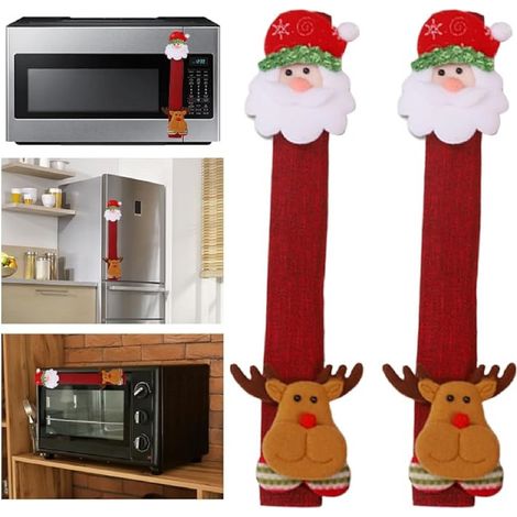 Housses de Poignée de Réfrigérateur de Noël,Protecteur Appareil de Cuisine Décoration,Décor de Couverture de Poignée Appareil de Cuisine 2PC pour Réfrigérateur Four Ondes Lave-Vaisselle (1/5)