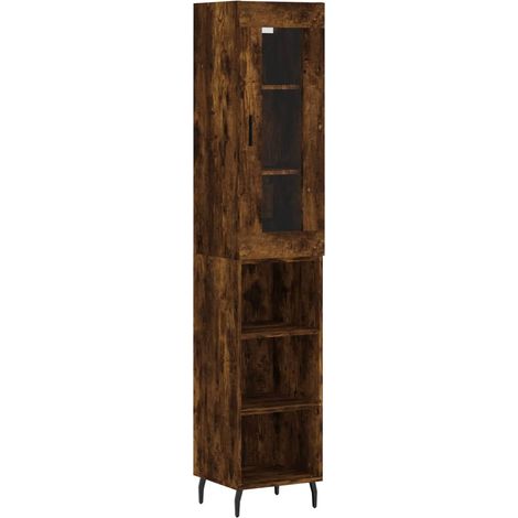 Buffet bahut commode armoire meuble de rangement organisateur cuisine salle de séjour salon haut 34,5 x 34 x 180 cm bois d'ingénierie marron