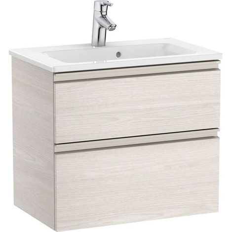 Pack Unik meuble bas compact avec 2 tiroirs + lavabo THE GAP - ROCA Couleur : frêne nordique - Dimensions : 605x380x537 mm (1/4)